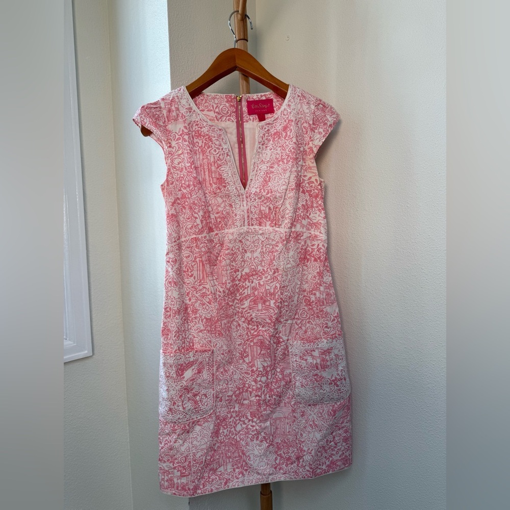 Lilly Pulitzer Pink and White Cap-Sleeve Mini Dress